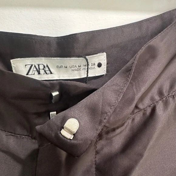 Zara Black and White Embroidered Wide Leg Pants - Picture 3 of 3